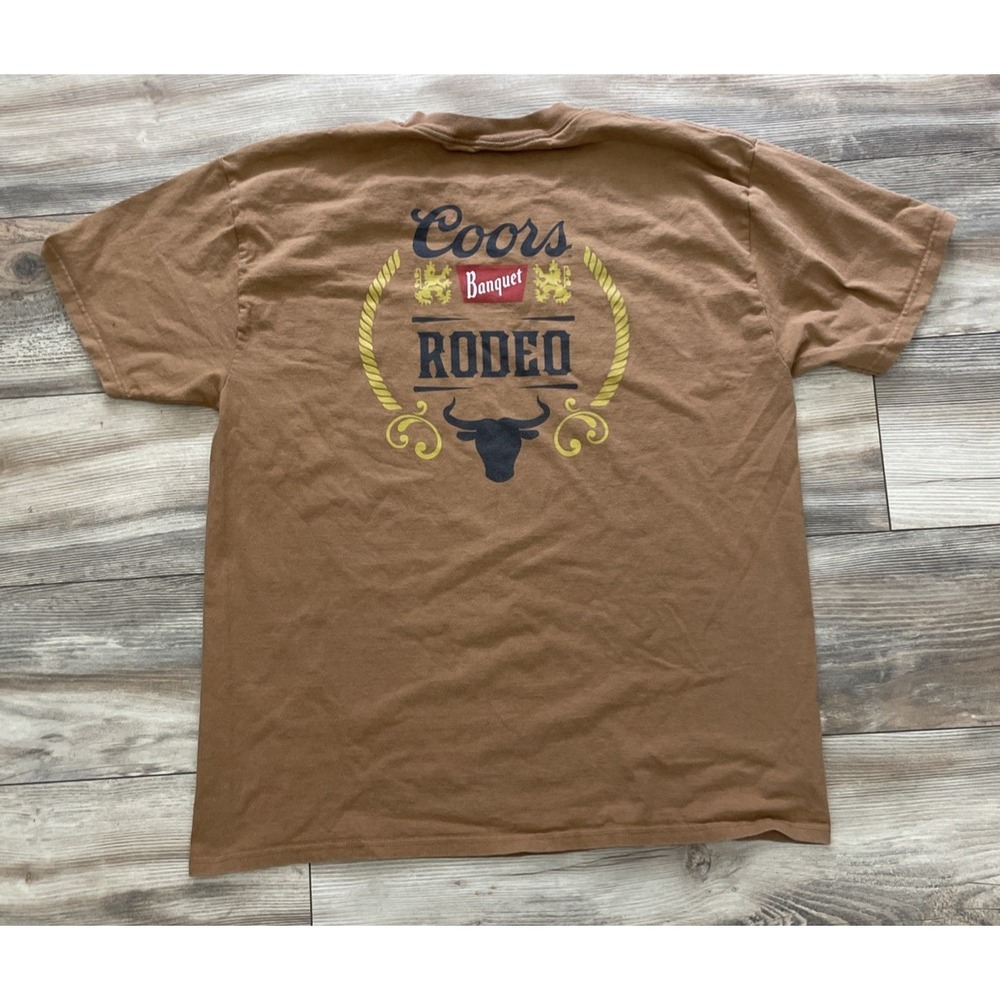 Coors Banquet Rodeo T Shirt Mens XL Tan Short Sleeve Brown Graphic Tee Luv